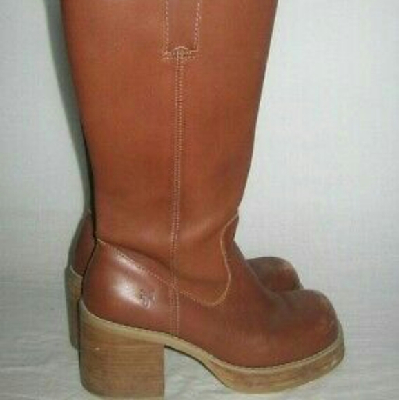 SOLD Frye Dorian Brown Chunky PLATFORM Heel BOOTS - Picture 1 of 3